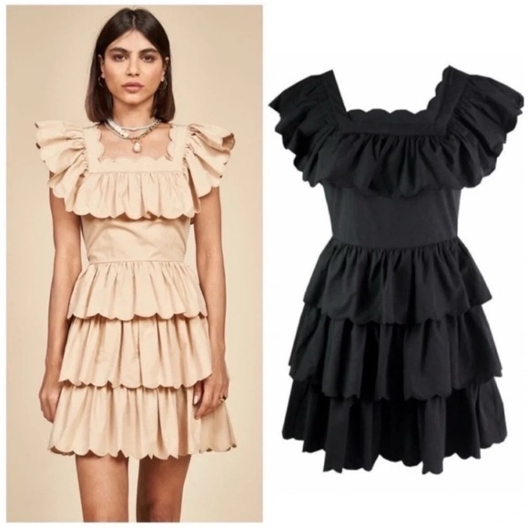 Hunter Bell Ramsey Ruffle Mini Dress Black - Picture 1 of 7